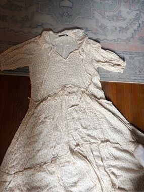 Zara Light Cream Boho Maxi Dress with Subtle Print